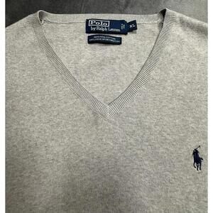 Polo Ralph Lauren V Neck Sweater Vest Men’s XL Gray Pima Cotton
